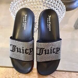 NEW Juicy Couture Women Sz 9 Wander Silver Bling Rubber Slide Pool Sandals NWOT